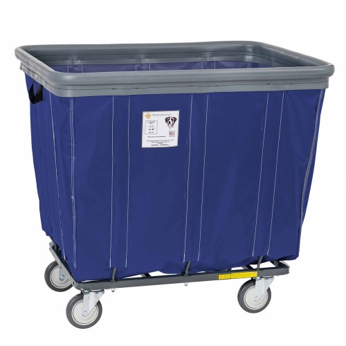 R&B Wire 16 Bushel Vinyl Basket Truck w/Sewn-In Air Cushion, All Swivel Casters, Navy Blue